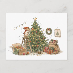 Cartão Postal Rato Fofo Decorando a Árvore de Natal para Amigos