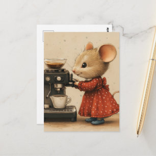 Cartão Postal Rato Marrom Fofo Faz Café