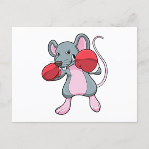 Cartão Postal Rato na boxe com luvas de boxe