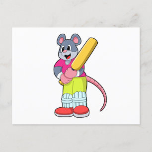 Cartão Postal Rato no Cricket com morcego de Cricket