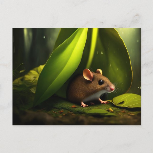 Cartão Postal Rato que procura abrigo da chuva (Frente)