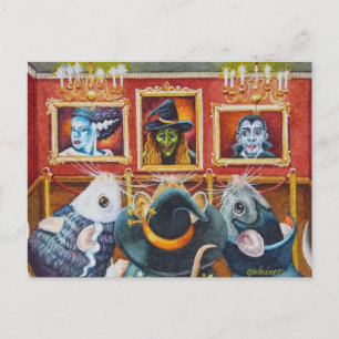 Cartão Postal Ratos de Halloween Visitam Museu de Arte Aquarela