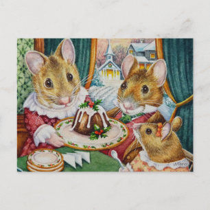 Cartão Postal Ratos de Natal de Dickens Arte em Aquarela de Pudi