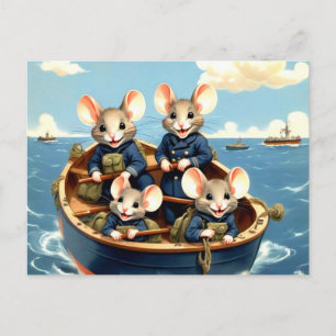 Cartão Postal Ratos Navy Fofo em Barco