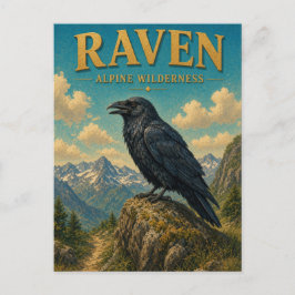 Cartão Postal Raven Alpine Wilderness Aquarela GeoSaga