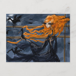 Cartão Postal Raven Dance: Arte Surreal Gótica Escura