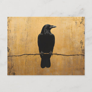 Cartão Postal Raven em um fundo Dourado de ramificação