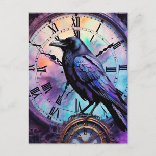 Cartão Postal Raven na Aquarela Clock