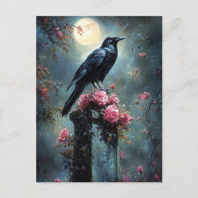 Cartão Postal Raven Perch em uma Tombstone (Frente)