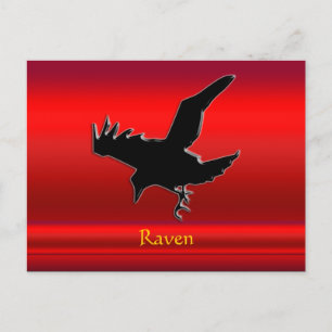 Cartão Postal Raven preto com aspecto emblemático no efeito crom