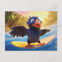 Cartão Postal Raven Surfing In Tropical Paradise With Palm Trees