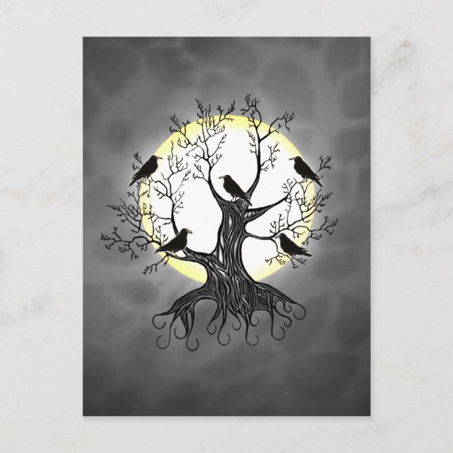 Cartão Postal Raven Tree with Moon (Frente)