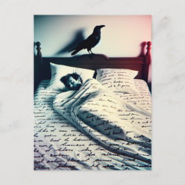 Cartão Postal Raven vigia o homem dormindo