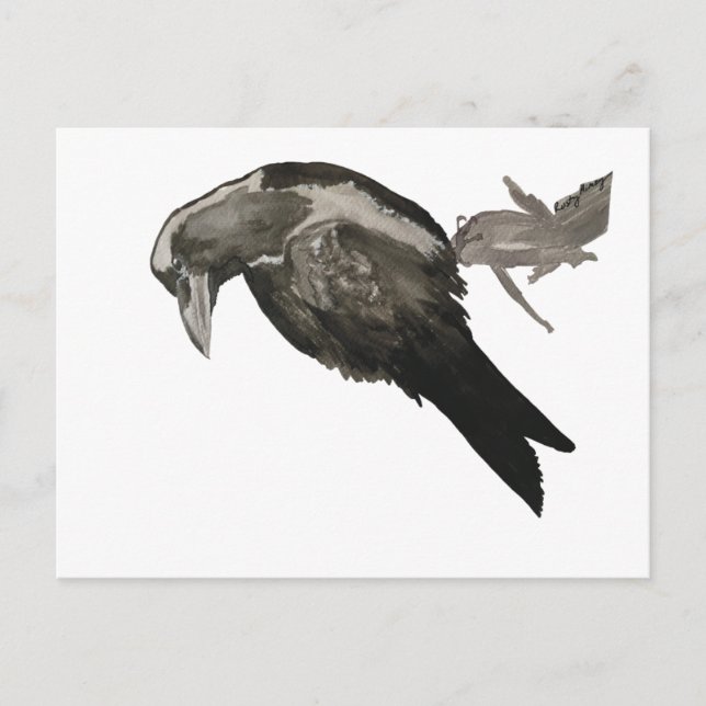 Cartão Postal Raven Watercolor Postcard (Frente)