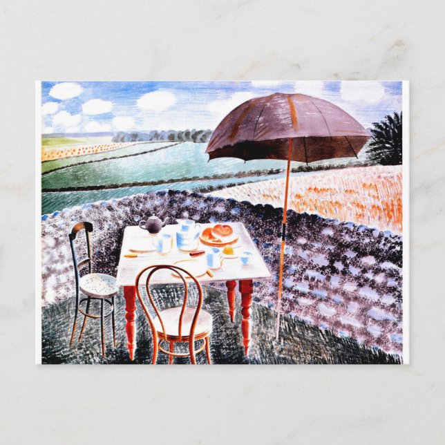 Cartão Postal Ravilious - Chá em Furlongs, 1939 belas artes (Frente)