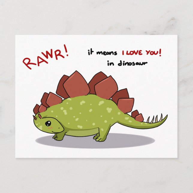 Cartão Postal Rawr quer dizer que te amo no dinossauro Stegossau (Frente)