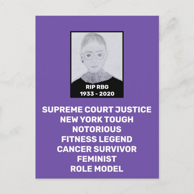 Cartão Postal RBG RIP Ruth Bader Ginsburg Tributo (Frente)