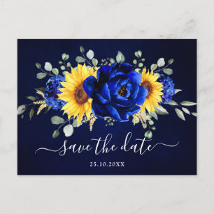 Cartão Postal Real Blue Rustic Sunflower Modern Salvar Data P