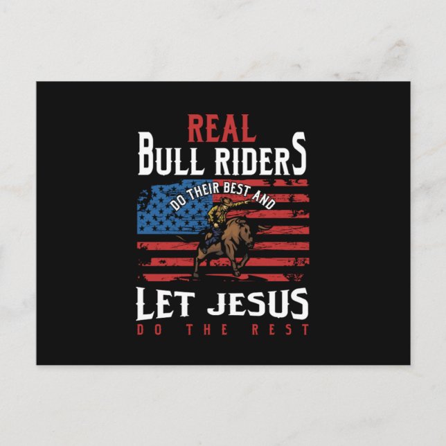 Cartão Postal Real Bull Riders USA Flag Jesus Rodeo Cowboy Gift (Frente)