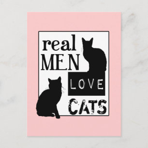 Cartão Postal Real Men Love Cats (disponível em todas as cores)