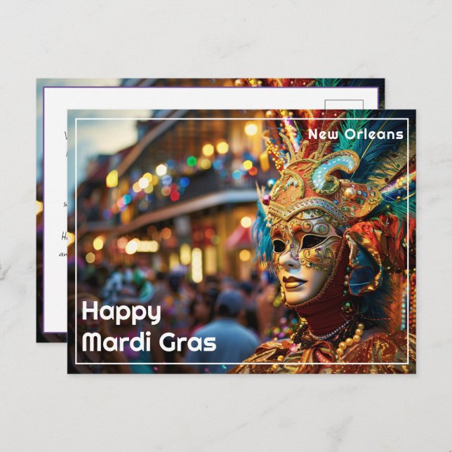 Cartão Postal 💚 💜 💛 Real Regalia: Mardi Gras Extravaganza (Frente/Verso)