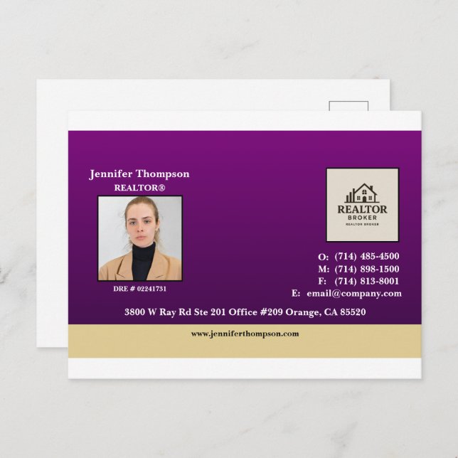 Cartão Postal Real Roxo com Cartão-Postal de Destaque Dourado (Frente/Verso)