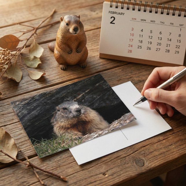 Cartão Postal Realistic Nature Groundhog Peeking From Rocky Cave (Criador carregado)
