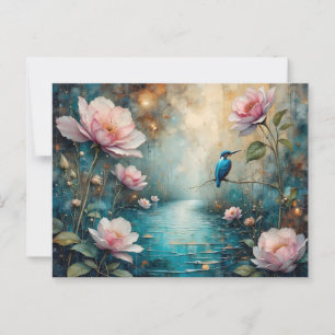 Cartão Postal Rebanheira sobre a água e rosas rosa