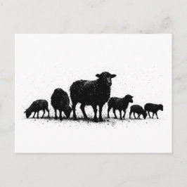 Cartão Postal Rebanho em Silhueta de Tinta das Ovelhas de Órcade