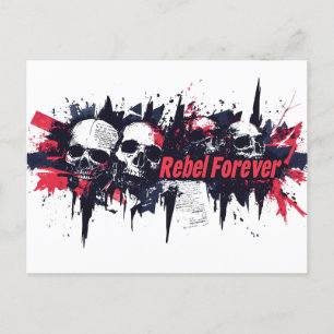 Cartão Postal "Rebel Forever" - Design de Gráfico do Crânio Edga