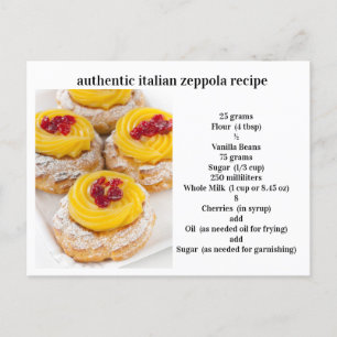 Cartão Postal Receita Autêntica Italiana Zeppola