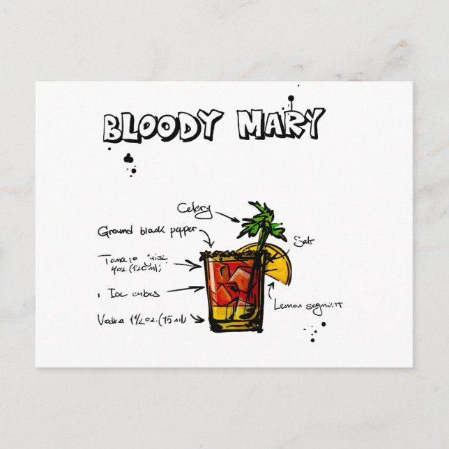Cartão Postal Receita Bloody Mary Cocktail (Frente)