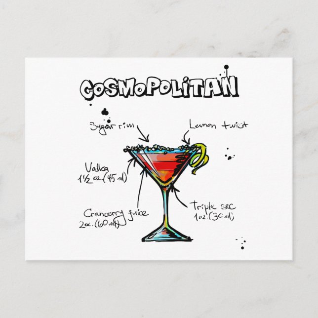 Cartão Postal Receita Cosmopolita de Cocktail (Frente)