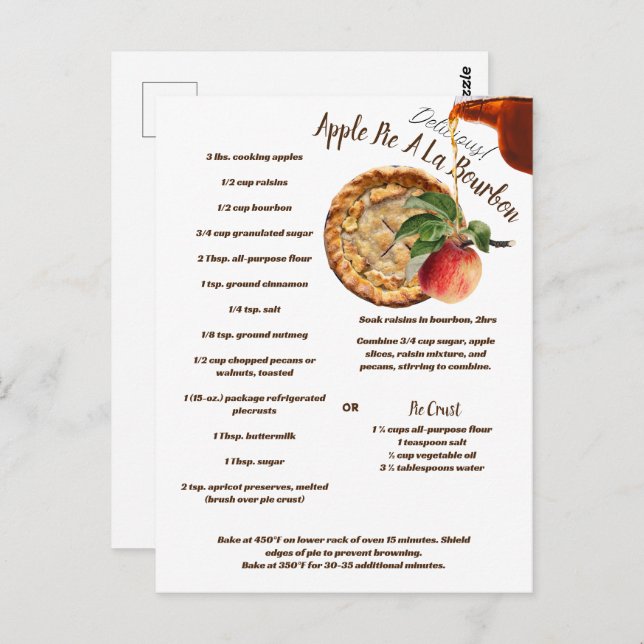 Cartão Postal Receita de Apple Pie A La Bourbon (Frente/Verso)