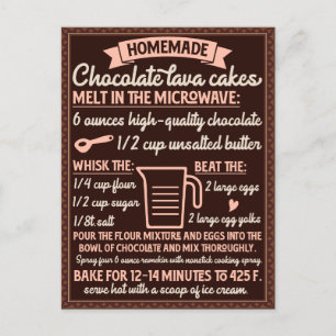 Cartão Postal Receita de Bolo de Chocolate com Calda de Chocolat