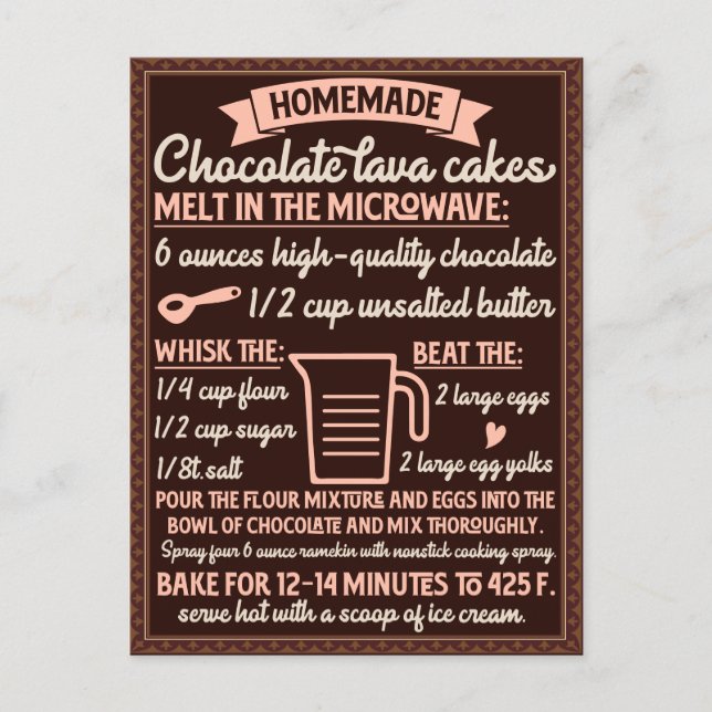 Cartão Postal Receita de Bolo de Chocolate com Calda de Chocolat (Frente)
