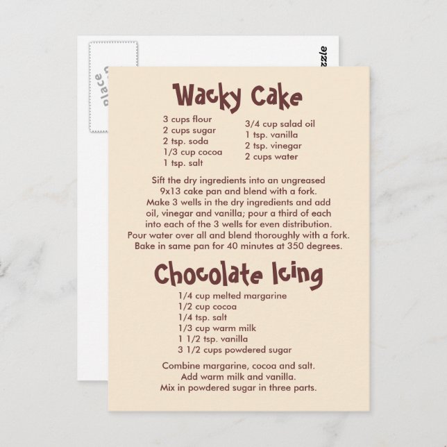 Cartão Postal Receita de bolos e chocolate salgados (Frente/Verso)