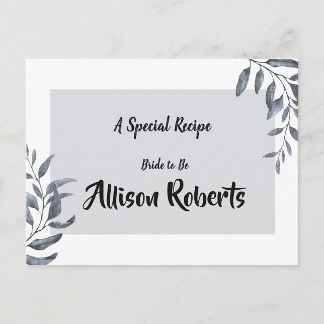 Cartão Postal Receita de Chá de Noiva com Eucalipto Azul Empoeir (Frente)