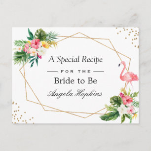 Cartão Postal Receita de Chá de Noiva Floral Tropical Flamingo L