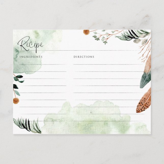 Cartão Postal Receita de Chá de Noiva Rústico Boho com Verdura (Verso)