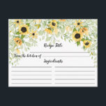 Cartão Postal Receita de Chá de panela de girassol amarelo de ou<br><div class="desc">Belo cartão de receita floral de girassol amarelo-aquarela. A frente do cartão tem espaço para o título da receita,  da cozinha de & ingredientes. O verso tem linha para direções. Visite o nosso compro para ver a coleção floral de blush de aquarelas.</div>