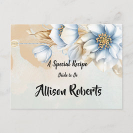 Cartão Postal Receita de Chuveiro de Noiva Floral Azul Antigo