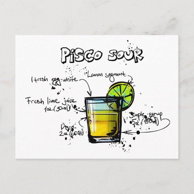 Cartão Postal Receita de Cocktail de Pisco (Frente)