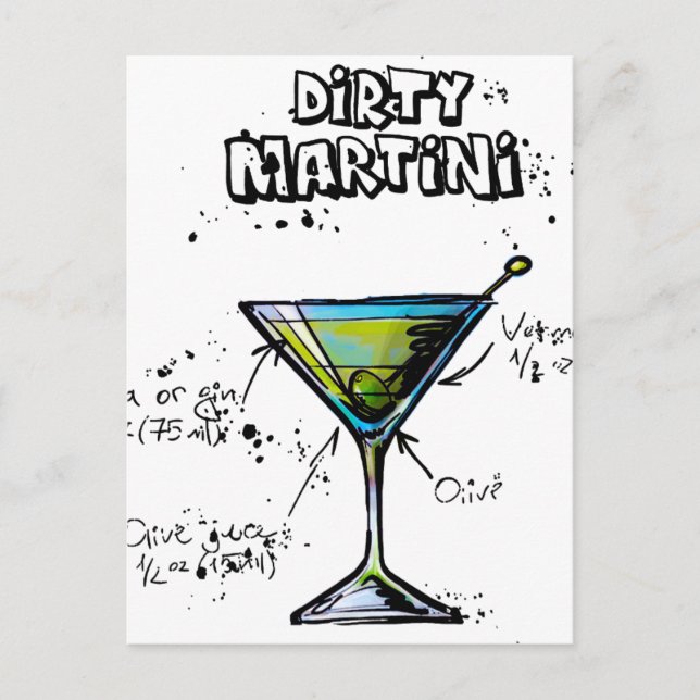 Cartão Postal Receita de Cocktail Dirty Martini (Frente)
