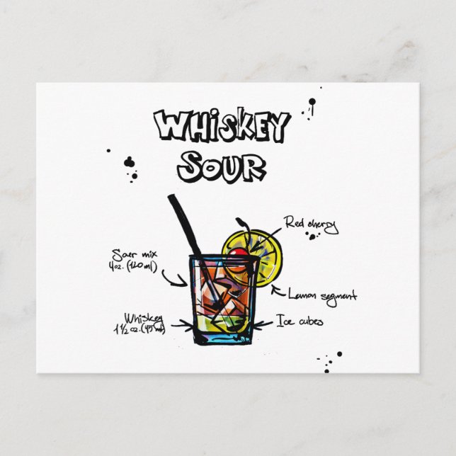 Cartão Postal Receita de Cocktail Sour Whiskey (Frente)