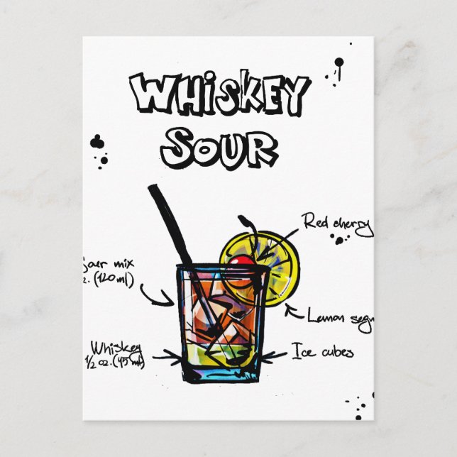 Cartão Postal Receita de Cocktail Sour Whiskey (Frente)