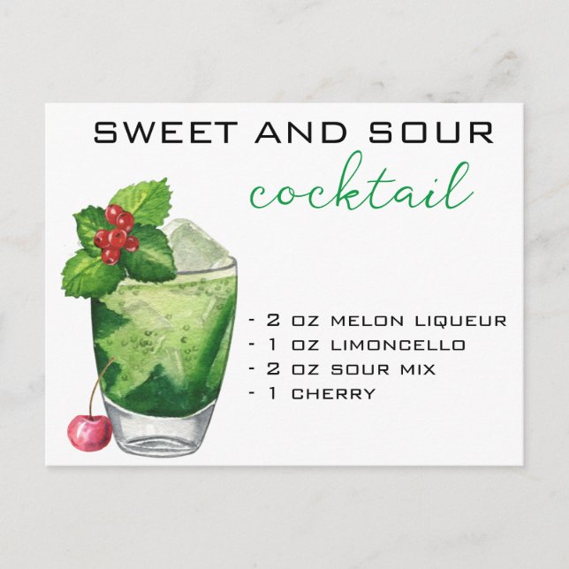 Cartão Postal Receita de Coquetel de Natal Bebida Verde (Frente)