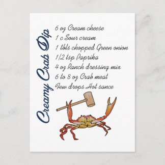 Cartão Postal Receita de Dip De Caranguejo