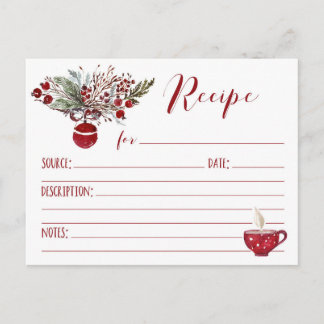 Cartão Postal Receita de Feriado de Ornamento Vermelho