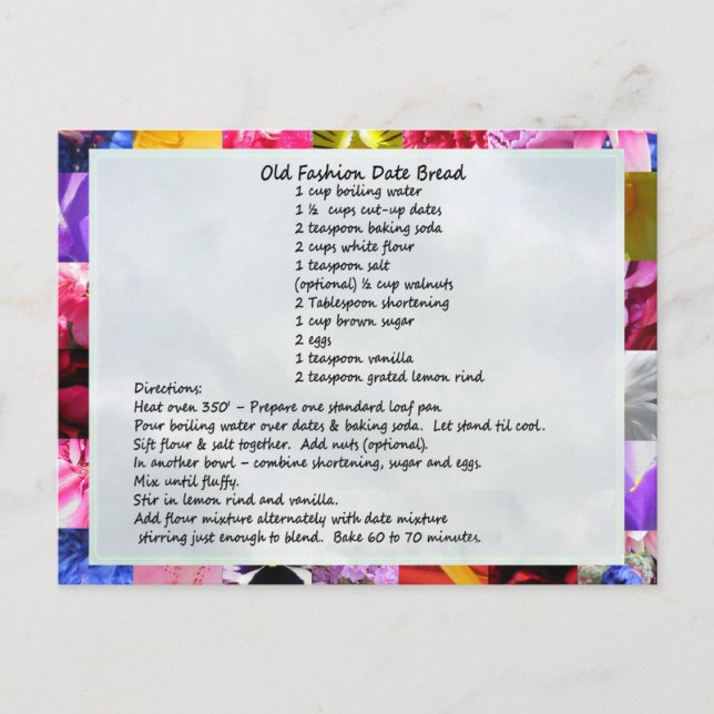 Cartão Postal Receita de Folha de Data do GramaBarb (Frente)